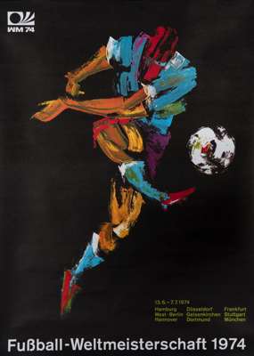 1974 & 1978 World Cup posters, the official FIFA poster for 1974, 84 by 60cm.; and a French published film poster for 1978, linen backed 60 by 45, bot