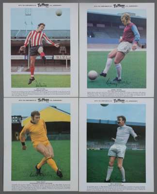 Set of 24 facsimile signed Typhoo Tea famous football player profile collector's cards,
 comprising George Best, Terry Neiil, Bobby Moore, Pat Jenning