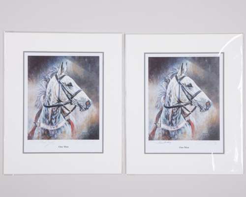 A Richard Dunwoody and Brian Harding signed pair of One Man David Dent prints