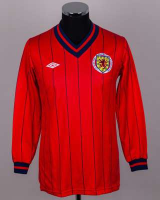 Graeme Souness red and blue No.4 Scotland v. Northern Ireland match worn long-sleeved shirt