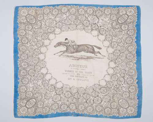 Ladies silk scarf commemorating the victory of Aboyeur in the 1913 “Suffragette” Derby,