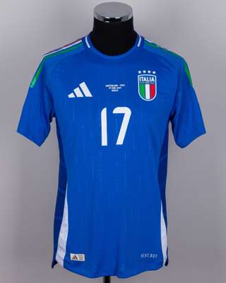Gianluca Mancini blue No.17 Italy v. Switzerland short-sleeved shirt, 2024