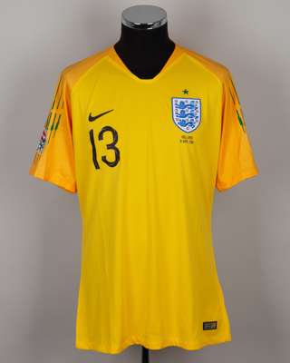 Jack Butland yellow and green No.13 England v. Holland short-sleeved shirt, 2019