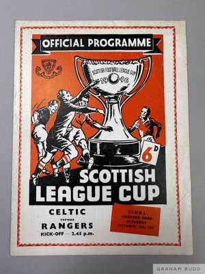 Rangers v. Celtic Scottish League Cup Final match programme, 19th October 1957
 Celtic winning the match 7-1, light creasing, otherwise good