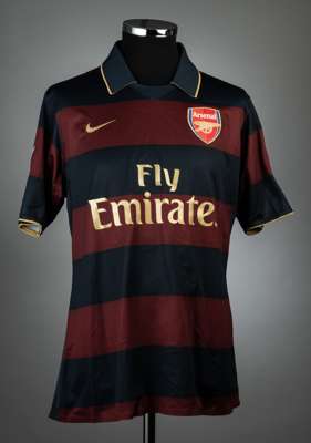 Tomas Rosicky signed claret and navy Arsenal no.7 third choice jersey, season 2007-08,
 match issue, Nike, short-sleeved with BARCLAYS PREMIER LEAGUE 