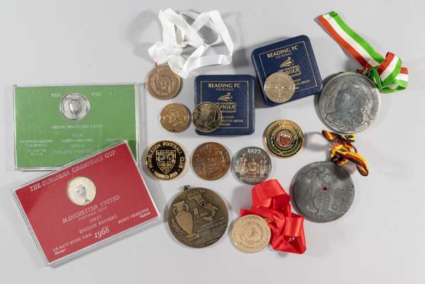 Collection of commemorative football medals,
 including Celtic 1967, Manchester United 1968 European Cup Winners; cased pair Centenary of FA Cup; four