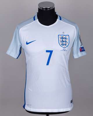 Theo Walcott white and blue No.7 England v. Malta short-sleeved shirt, 2016