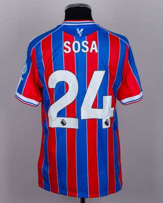 Borna Sosa red and blue No.24 Crystal Palace v. Brighton match issued shirt
