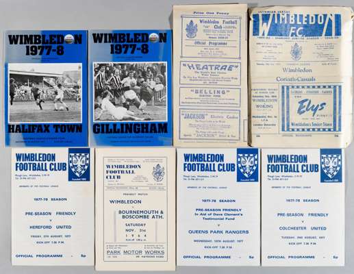 Selection of Wimbledon programmes including first season in League 1977-78,
 full set home League (23), friendlies and other matches (7), full set awa