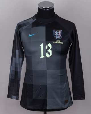 Ellie Roebuck black and grey No.13 England v. Japan women's goalkeeper shirt, 2022