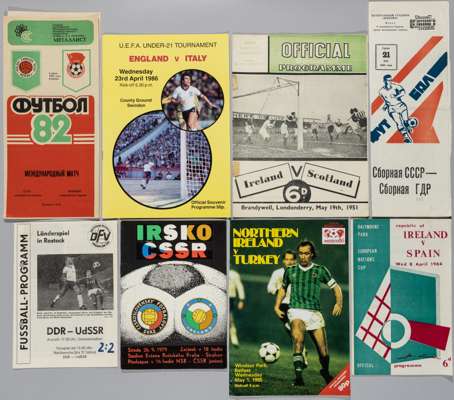 Football programme selection international Home & Away, 1951-77,
 include Italy v England 18/5/1952 La Partita Illustrate edition, cellotape repair to