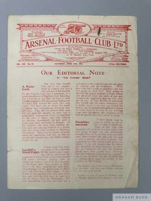 Arsenal v. Fulham reserve home match programme, 11th April 1925
 large format, signs of folds