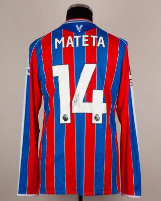 Jean-Philippe Mateta red and blue No.14 Crystal Palace v. Sunderland match worn shirt