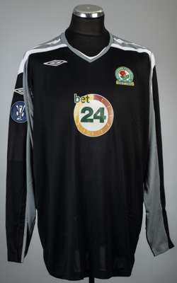 Brad Friedel black Blackburn Rovers, no.1 goalkeeper's second jersey, season 2007-08,
 Umbro, long-sleeved with UEFA CUP sleeve badge, club crest and 