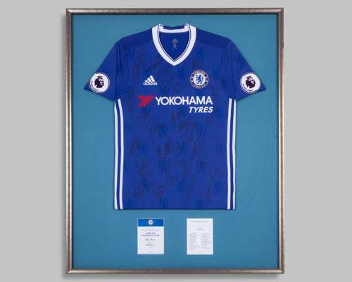 Chelsea replica home jersey signed by the 2016-17 Premier League winning team