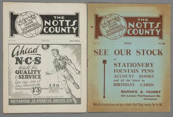 Two Notts County 1930s home programmes,

F.L. Division Two v Sheffield United 23rd February 1935 and F.L. Division Three (South) v Clapton Orient 13th