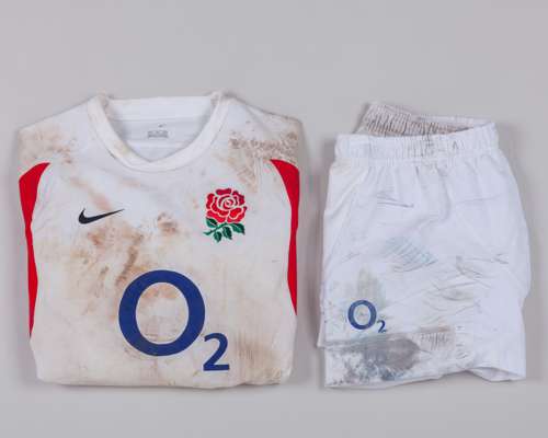 White and red No.7 England rugby union short-sleeved shirt, 2005-06