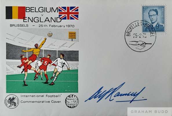 Sir Alf Ramsey ex England manager signed FDC,
 1970 Belgium v England International Football Commemorative Postal Cover with Match Result, with stamp,