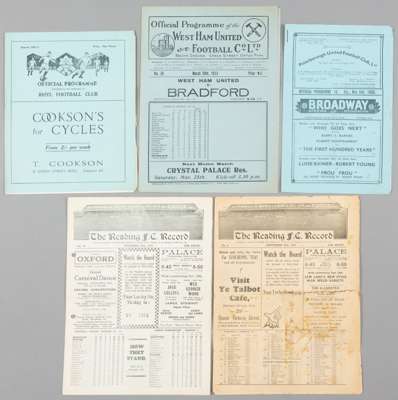 Five pre-war football programmes,
 Rhyl v Wigan Athletic (Cheshire County League) 29th August 1936; Peterborough United v Grantham (MIdland League) 5t