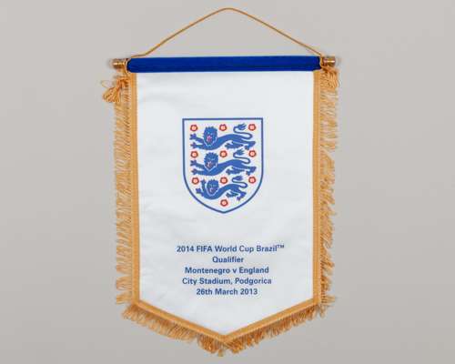 White and blue England v. Montenegro pennant, 2013