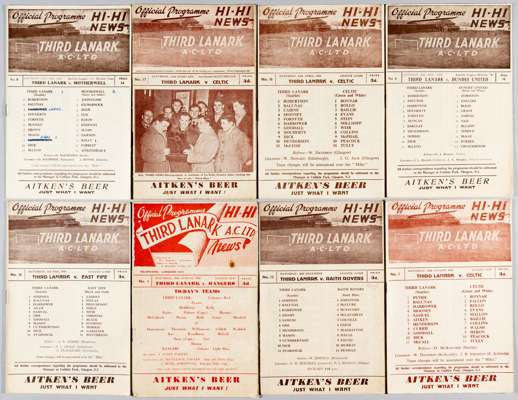 Third Lanark home programmes 1947-48 to 1961-62,
 including 1947-48 v Rangers League Cup; 1949-50 v Celtic Scottish Cup; 1950-51 (2); 1951-52 (2); 195