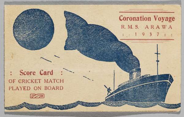 Autographs of the 1937 New Zealand cricket team collected aboard the RMS Arawa en route to England,
 scorecard of cricket match played on board featur