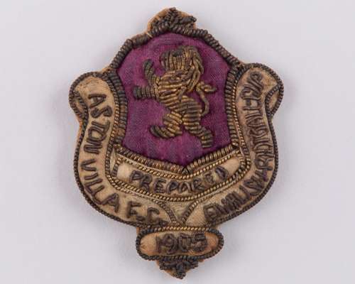 An Aston Villa embroidered F.A.Cup club badge from 1905