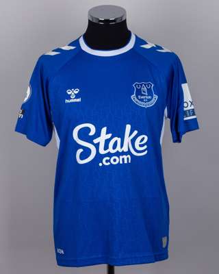Anthony Gordon blue and white No.10 Everton v. Wolves short-sleeved shirt, 2022