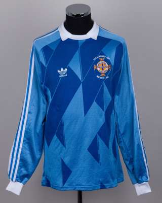 Pat Jennings Final Appearance blue and white No.1 Northern Ireland World Cup shirt, 1986