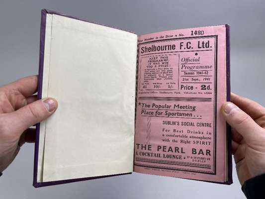 Bound volume of Shelbourne home match programmes, 1941-1942 from 21st September 1941 Bridville to 28th March 1942 Dundalk, 
 volume also includes Leag