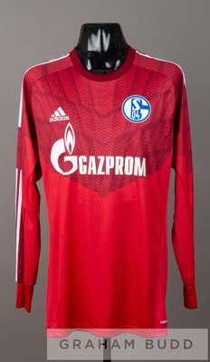 Ralf Fahrmann red FC Schalke 04 no.1 goalkeeper's jersey v Tottenham Hotspur in pre-season friendly at White Hart Lane, 9th August 2014,
 long-sleeved