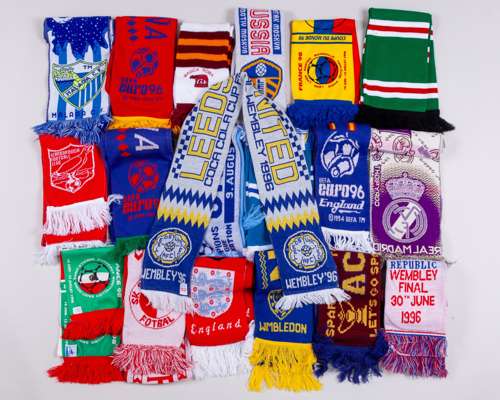 A collection of thirty-seven football scarves