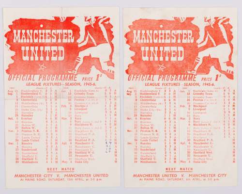 Two Manchester United single-sheet match programmes, 1945