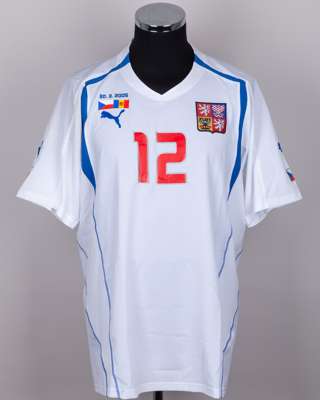 Vratislav Lokvenc white and blue No.12 Czech Republic v. Andorra short-sleeved shirt, 2005