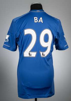 Demba Ba blue Chelsea no.29 home jersey, season 2012-13,
 Adidas, player issued short-sleeved with BARCLAYS PREMIER LEAGUE sleeve badges, club crest a