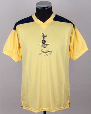 Glenn Hoddle autographed yellow Tottenham Hotspur 1982 F.A.Cup Final replica shirt
