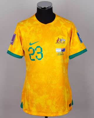 Craig Goodwin yellow and green No.23 Australia v. Argentina short-sleeved shirt, 2022