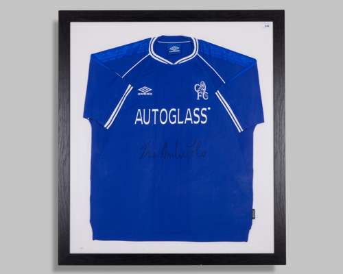 Two Chelsea replica jerseys signed by Gus Poyet and Tore Andre Flo circa 2000