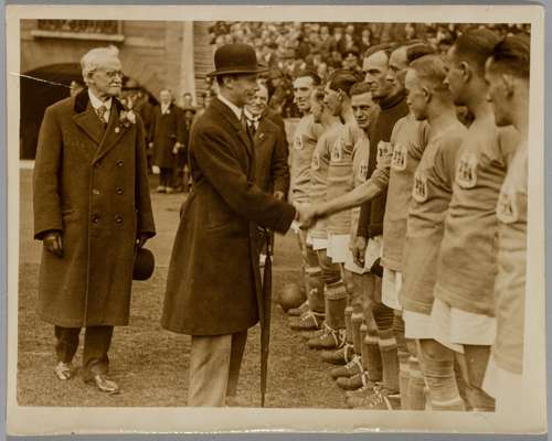 Cardiff City 1925 F.A. Cup final the original b&w sepia toned photograph, 
 back stamps by Kemsley Picture Service of London WC1, 10 by 8in., shows th