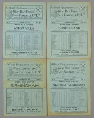Four West Ham United 1920s home programmes,
 F.L. Division One fixtures v Birmingham 16th September 1929, Sheffield Wednesday 23rd November 1929, Sund