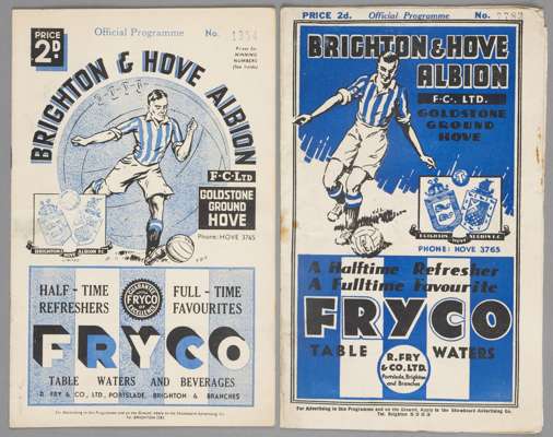 Two Brighton and Hove Albion 1930s home programmes,

FL Division Three (South) fixtures v Clapton Orient 27th December 1937 and Walsall 27th August 19