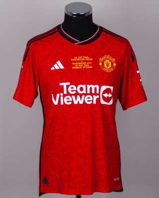 Toby Collyer red No.65 Manchester United v. Manchester City FA Cup Final shirt, 2024