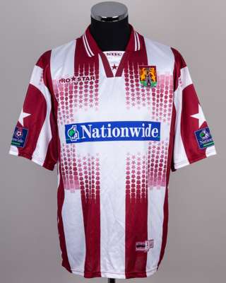 Ian Clarkson maroon and white No.2 Northampton Town match worn short-sleeved shirt, 1998-99