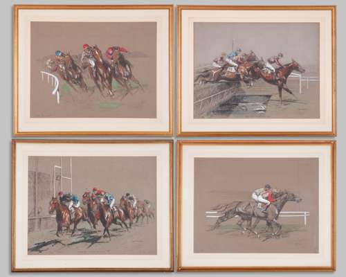 Eugene Pechaubes (French, 1890-1967) a group of four horse racing prints
