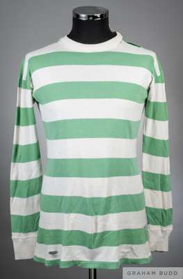 Tommy Gemmell green and white Celtic 1970 match worn shirt,
 Umbro, long-sleeve with crew-neck collar

 Two-inch tear on left shoulder and further hol