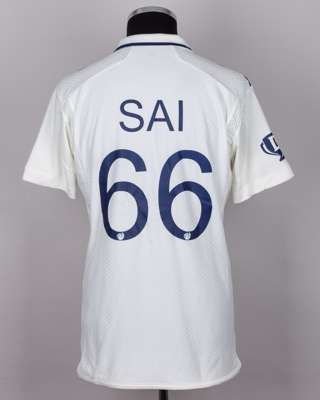 Sudharsan white & navy No.66 India v. England match issued autographed Red For Ruth shirt