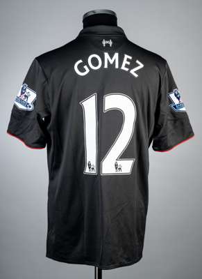 Joe Gomez black Liverpool no.12 third choice jersey v Arsenal, played at Emirates Stadium, 24th August 2015,
 match-issue, New Balance, short-sleeved 