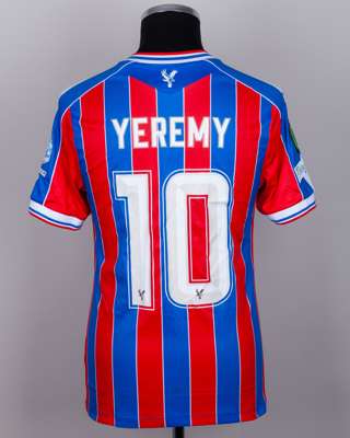 Yeremy Pino red and blue No.10 Crystal Palace v. AEK Larnaca match worn shirt