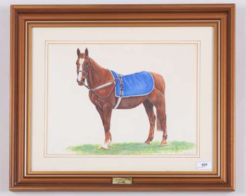 A watercolour by Ron Ward of the 1981 Grand National Winner Aldaniti