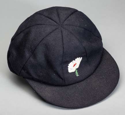 Yorkshire County Cricket Club representative cap,
 navy wool cap embroidered with white rose crest